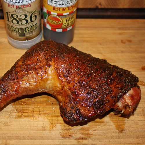 Smoked turkey leg with peach glaze